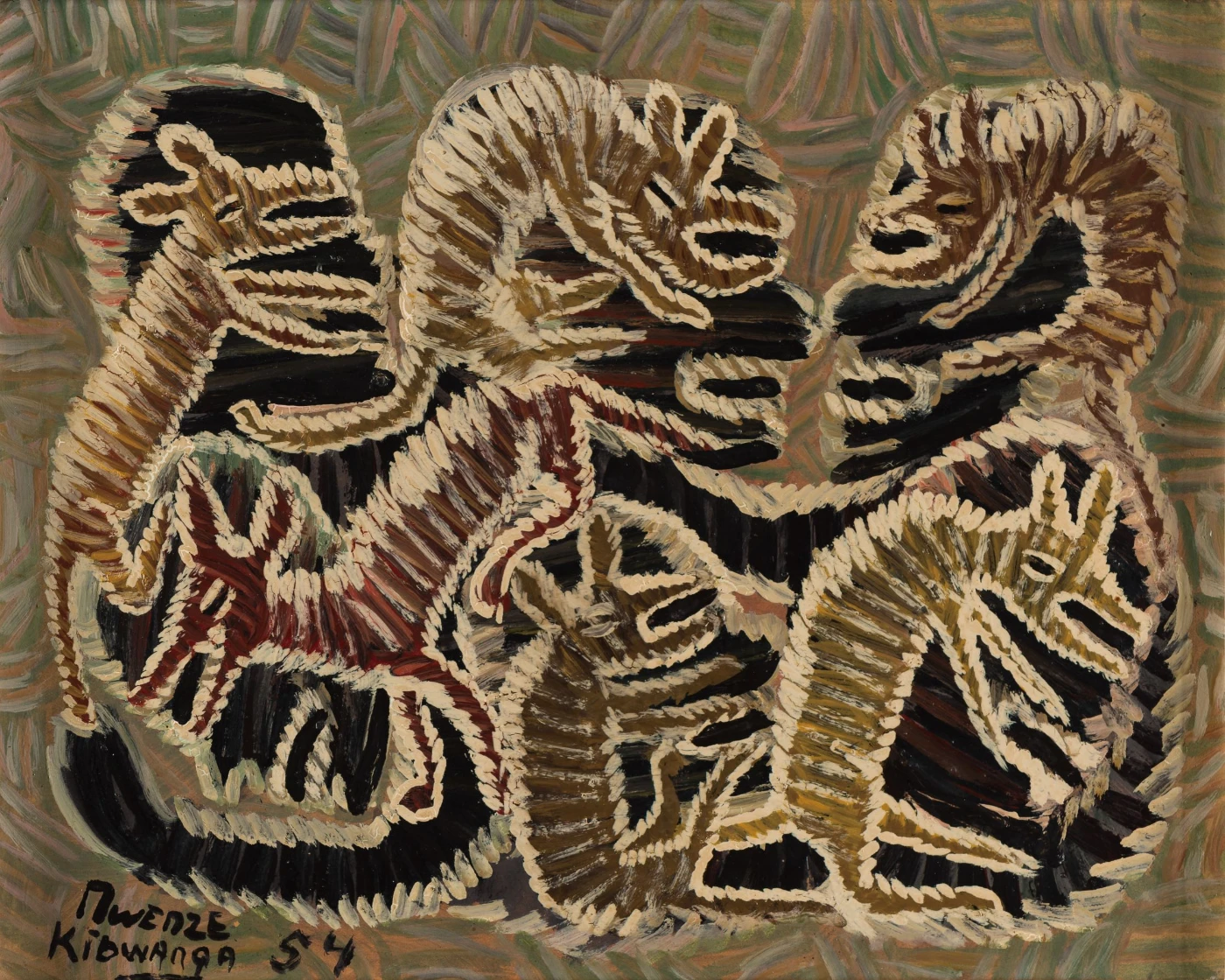 Mwenze Kibwanga
Untitled (Metamorphoses)
Oil on panel
39 x 48 cm
Signed ‘MWENZE KIBWANGA 54’
1954
Pierre Loos Collection
Image Courtesy of Michael De Plaen