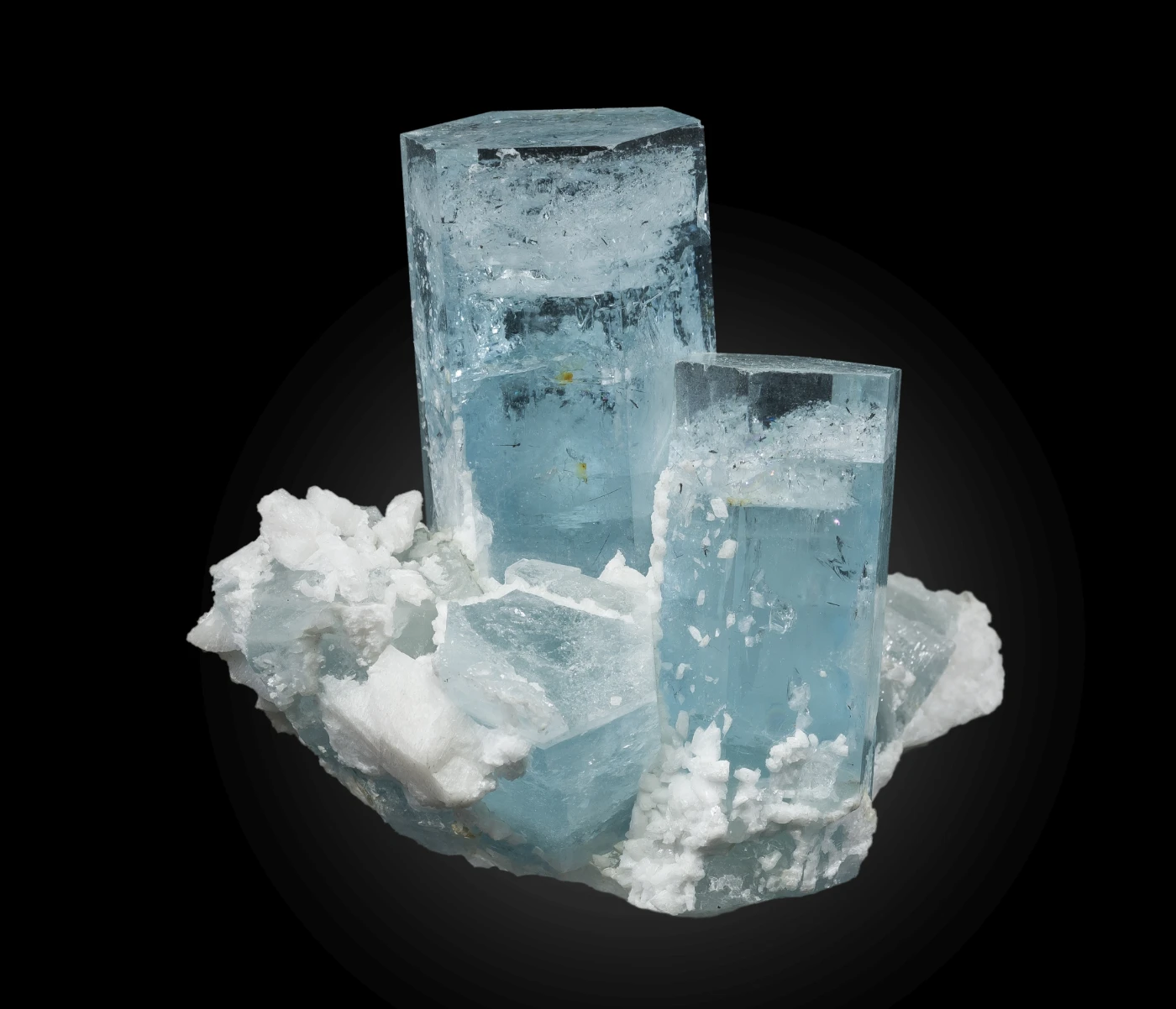 A very rare gem quality Aquamarine on Albite with large fluid inclusions from Balochi, Gilgit-Baltistan, Pakistan (16cm).