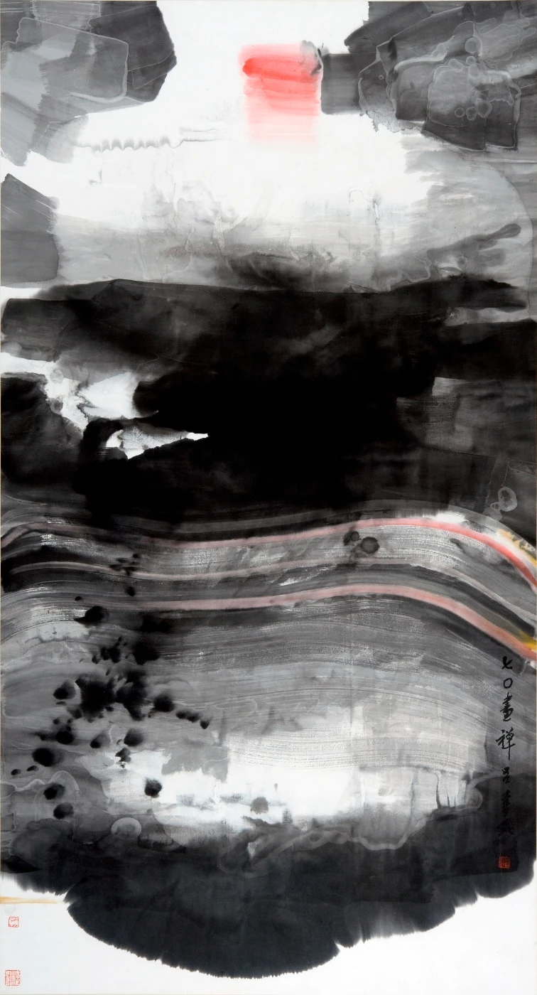 Zen
LUI Shou-kwan (Lü Shou-kun, 1919–1975)
1970                                              
Vertical scroll, ink and colour on paper
147.3 x 79.8 cm                              
HKU.P.2002.1408