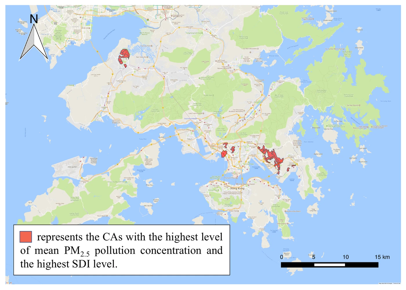 Figure 3
Constituency areas with both the highest level of PM2.5 pollution concentration and the highest level of Social Deprivation Index.