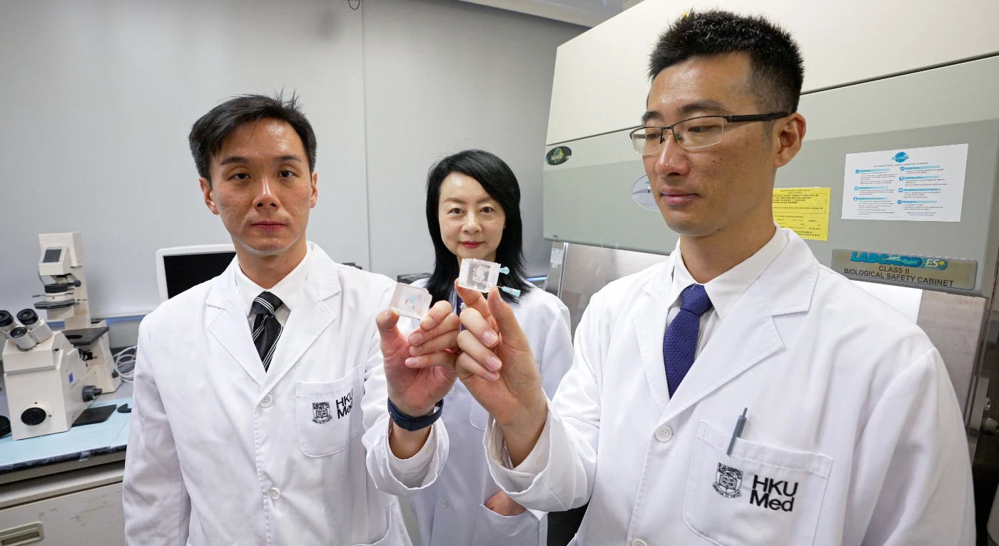 港大醫學院發明全球首個「肝立方」，有助快速評估各種藥物和療法的功效和副作用，為肝癌病人提供最佳治療方案。（圖左起）楊偉豪博士、萬鈞教授及劉江博士。