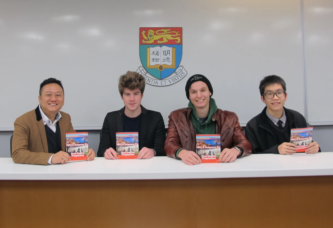 Dr. Travis Kong Shiu Ki, Associate Dean, Faculty of Social Sciences, and Pilot Group Students Victor Fighiera, Daniel Chan, and Mehdi Ould Elhkim