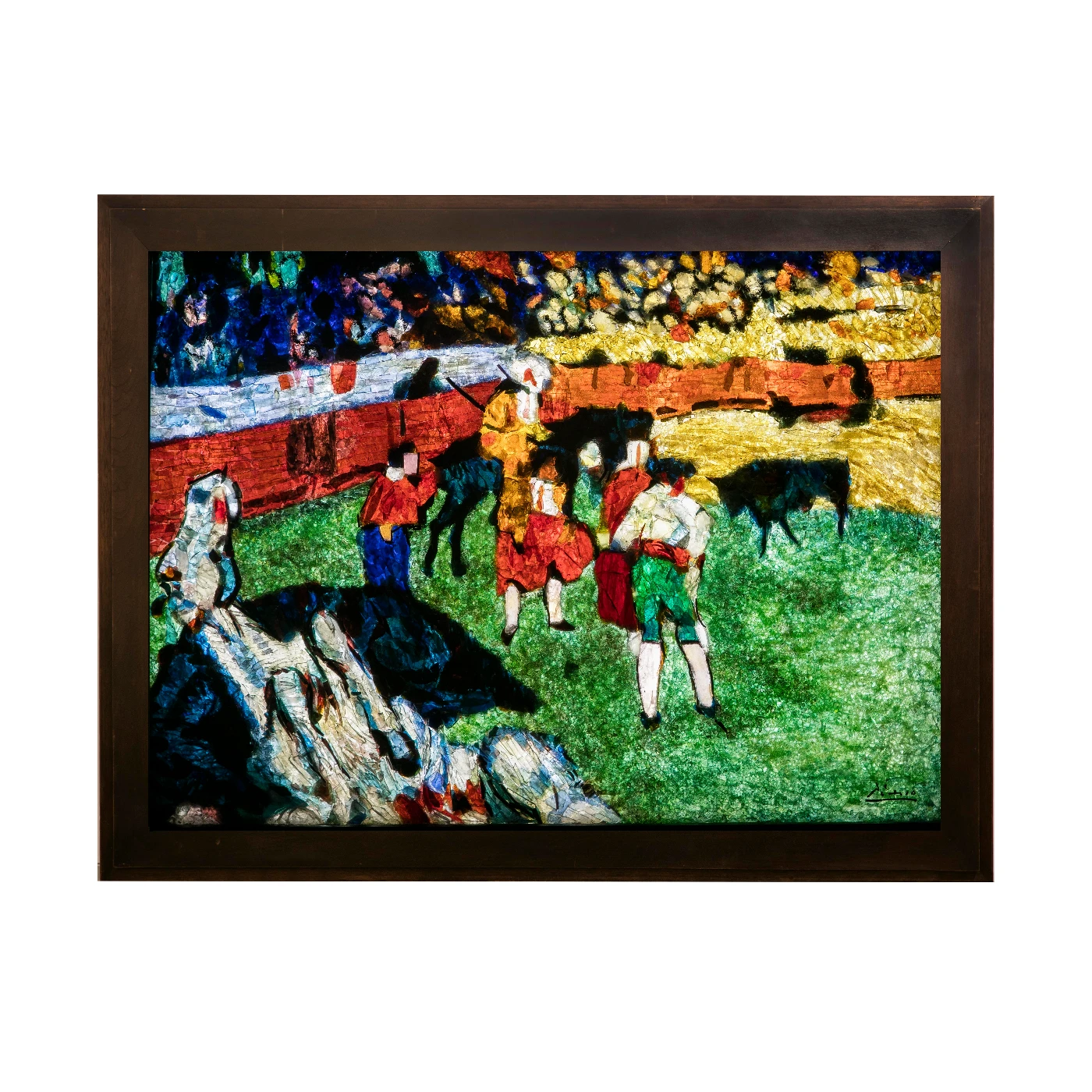 鬥牛
羅傑・馬爾埃布－納瓦爾工作室
依巴勃羅・畢加索
1954–57年
玻璃畫
高82厘米，寬113厘米
私人收藏
( 照片來源：Sean Baylis)