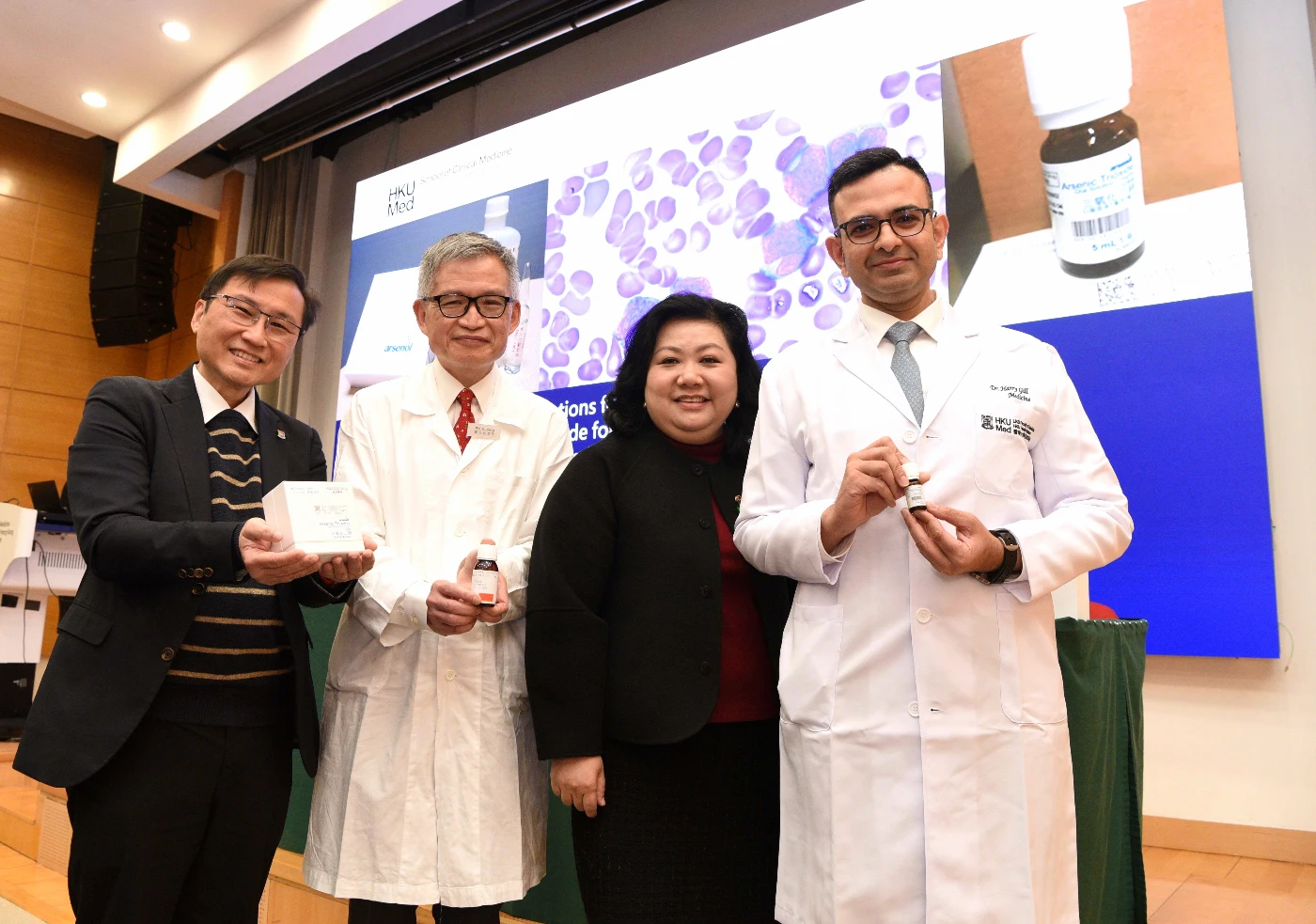 The development of oral-ATO offers a convenient and effective treatment option that can significantly improve their quality of life. The leukaemia survivor Ms Wong (second right) shared her experience using oral-ATO in combating cancer.