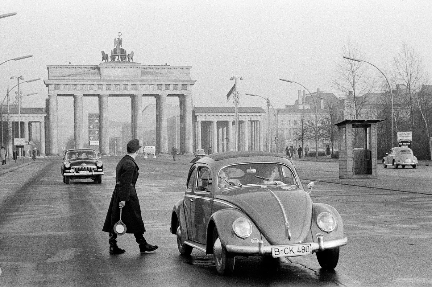 Traffic check at the Brandenburg Gate, 1959