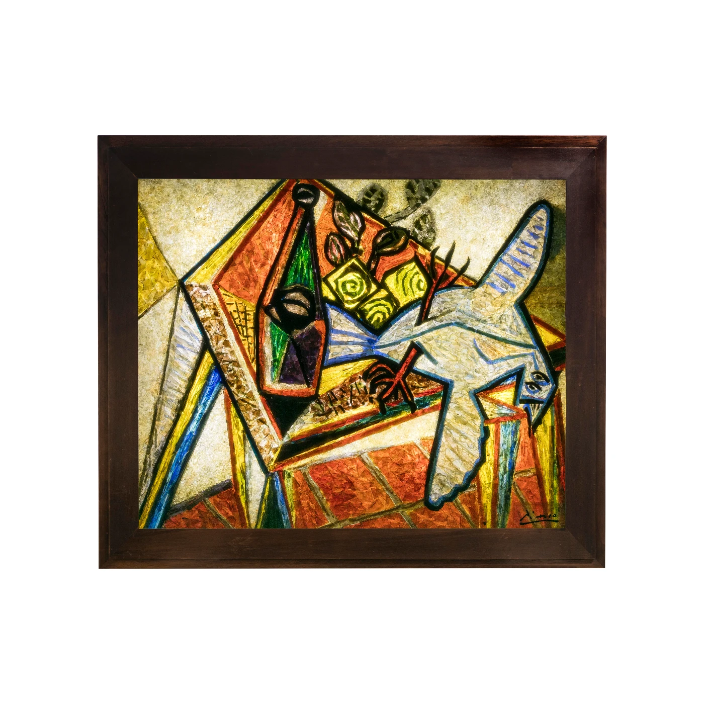 鴿子靜物畫
羅傑・馬爾埃布－納瓦爾工作室
依巴勃羅・畢加索
1954–57年
玻璃畫
高70.5厘米，寬85厘米
私人收藏
( 照片來源：Sean Baylis)